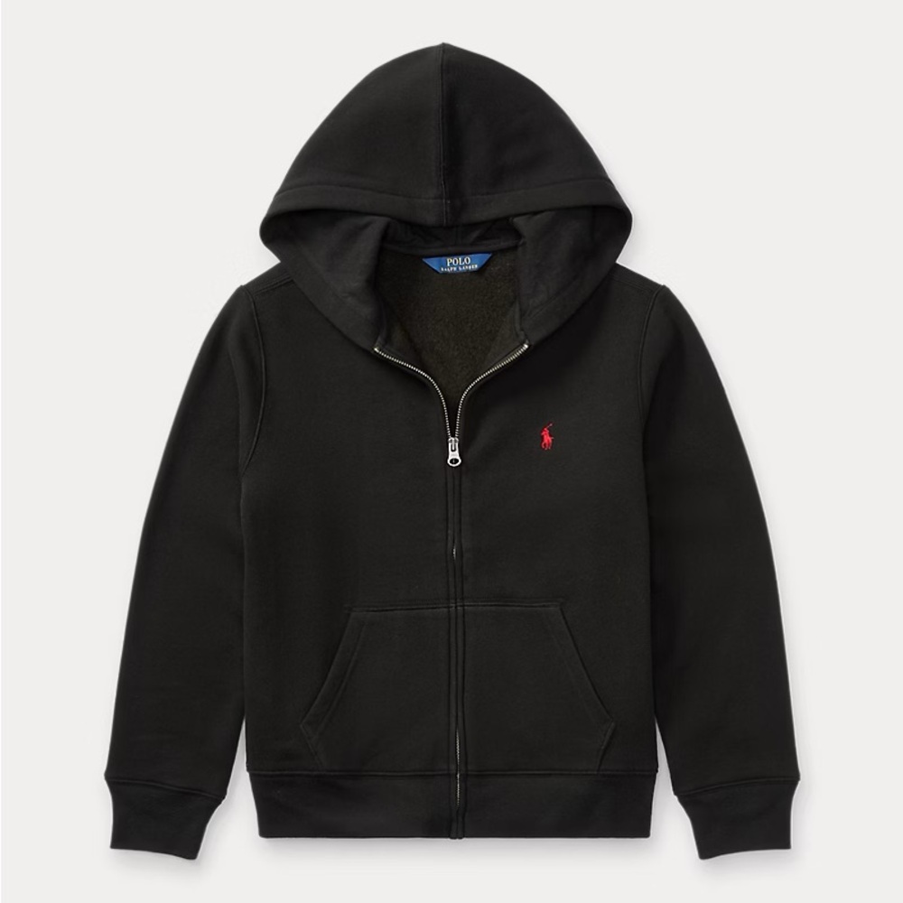 Ralph Lauren Black Hoodie with Red Logo Fleece Full Zip Hoodie